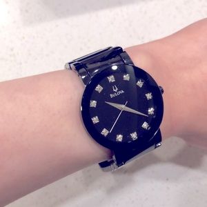 Bulova men’s black watch with diamonds (used)